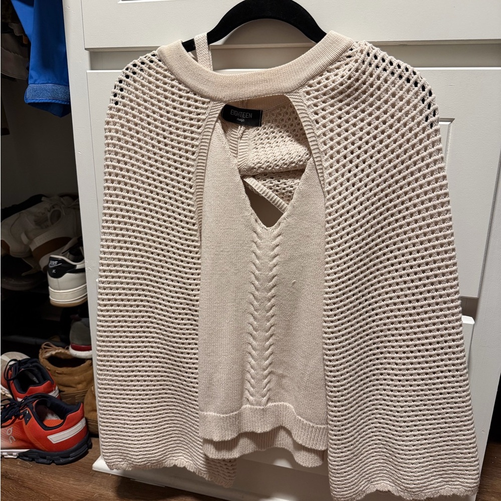 2-Piece Open Knit Cream Sweater Tank